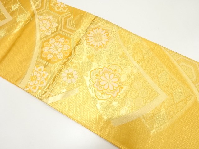 JAPANESE KIMONO / UNUSED FUKURO OBI / WOVEN FLORAL CREST